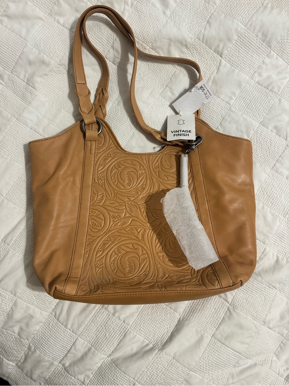 The SAK Vintage Finish Tan Embossed Leather Shoulder Bag NWT